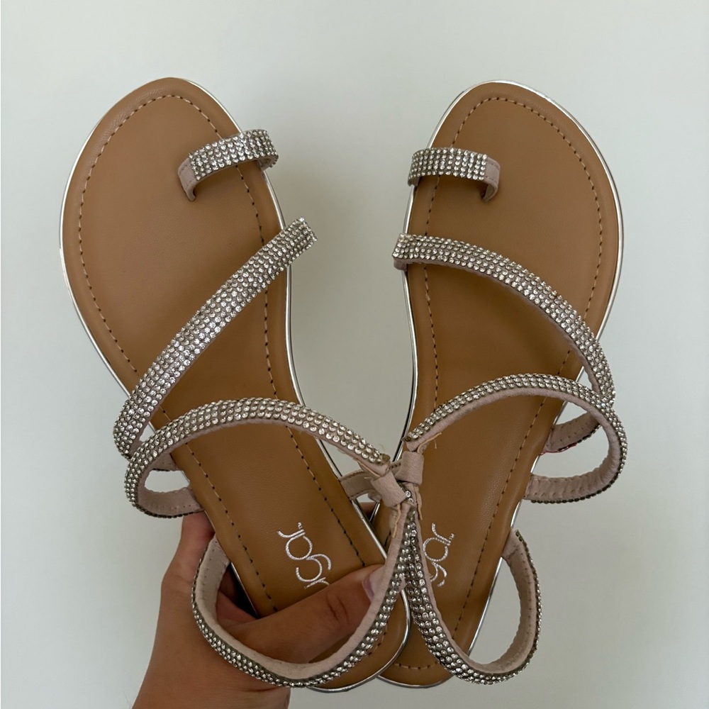 Sugar Women's Brown Sandals with Silver Rhinestone Straps